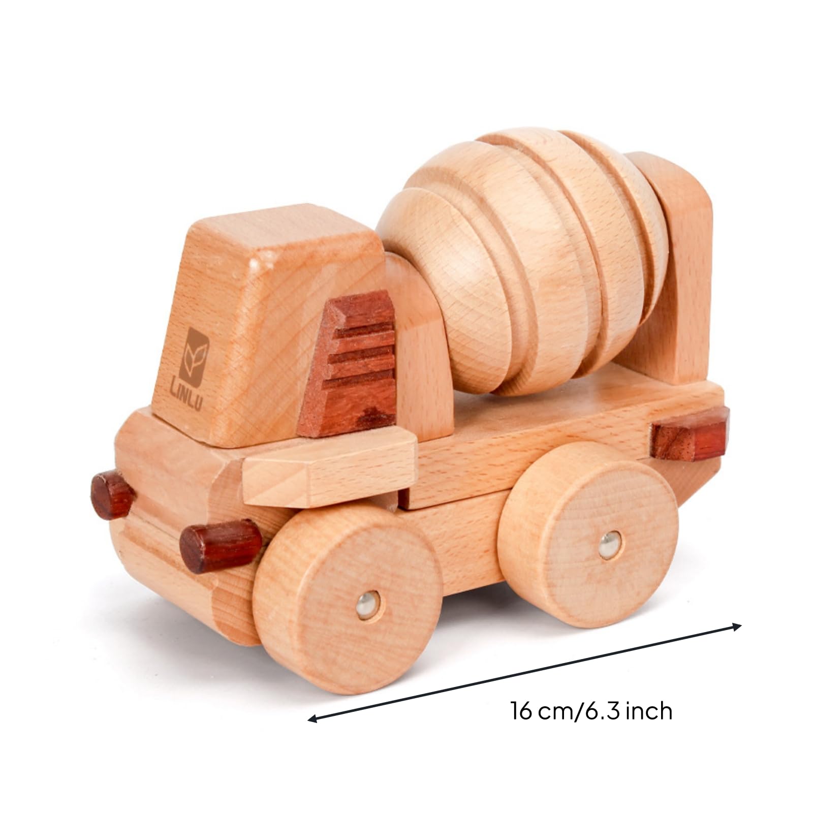 Voiture en Bois Miniature Écologique, Camion Bétonnière en Bois Massif S-29G