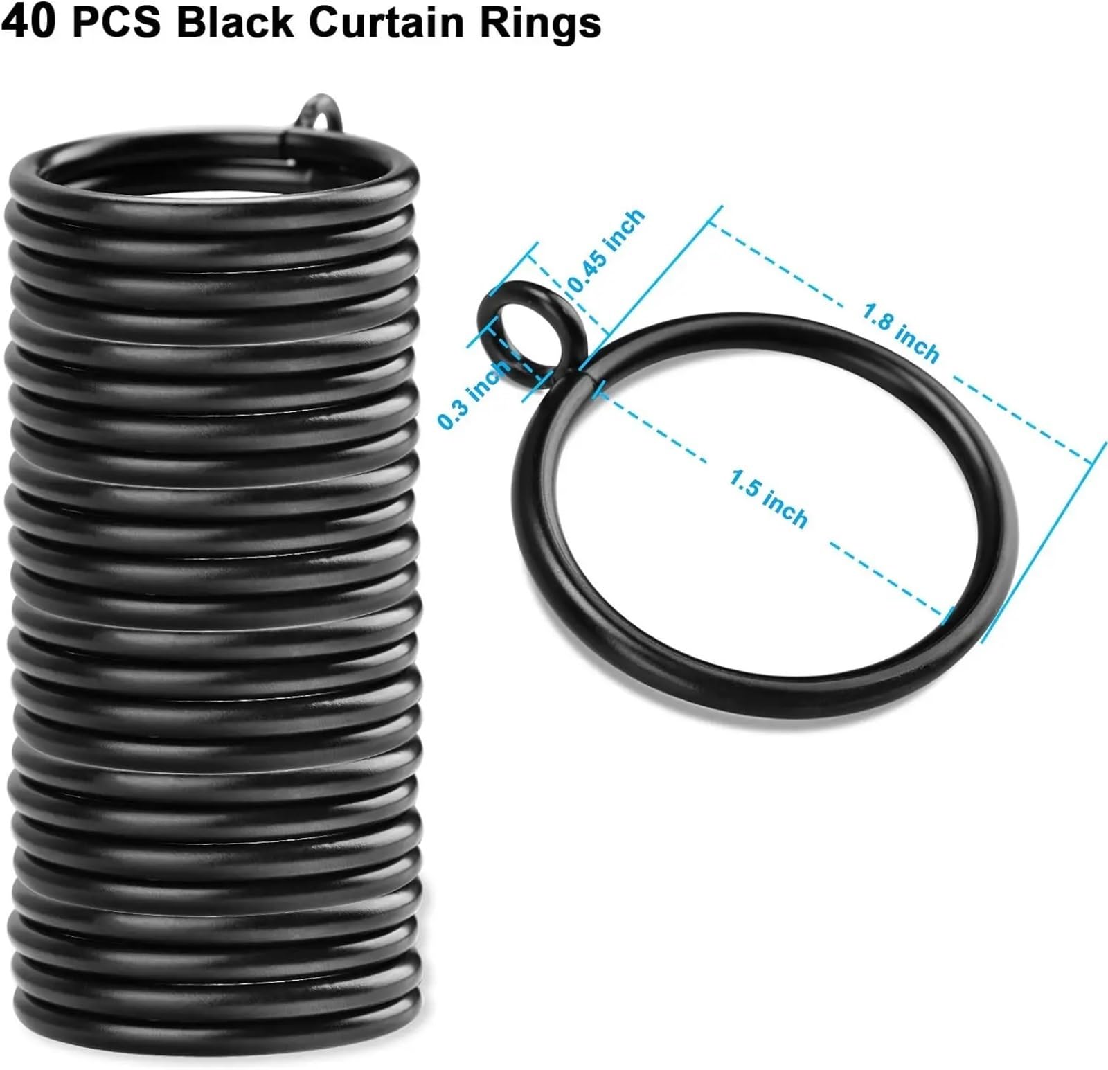 20/40 Stück Schwarze Gardinenringe Mit Öse for Gardinenstangen (3,8 cm Gardinenringe) für Fenster(40 PCS Black Rings)