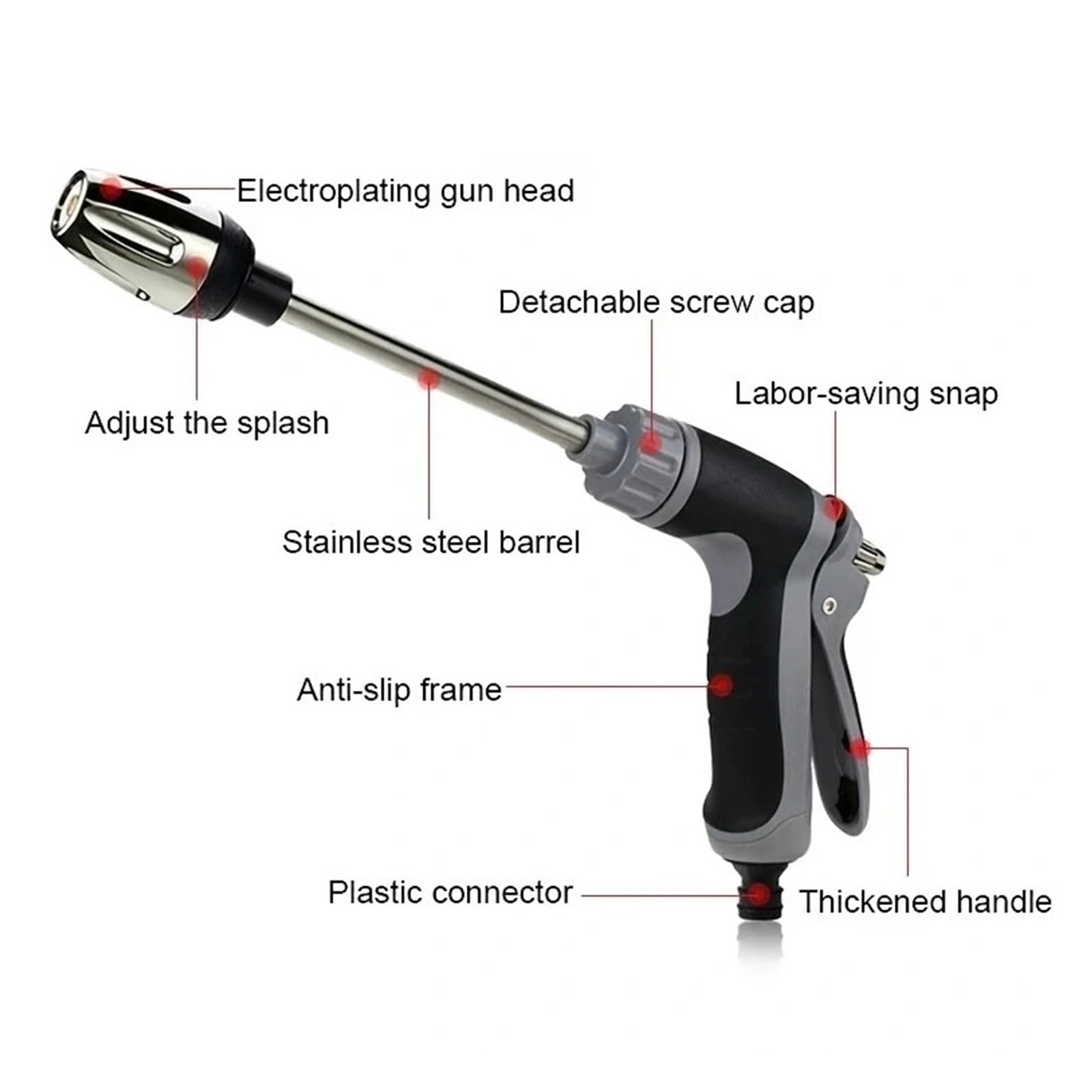 Pistola pulverizadora con manguera Boquilla, Boquilla de manguera jardín agua alta presión 3/4, agarre antideslizante giratorio latón 360 for lavado autos(Water Set)