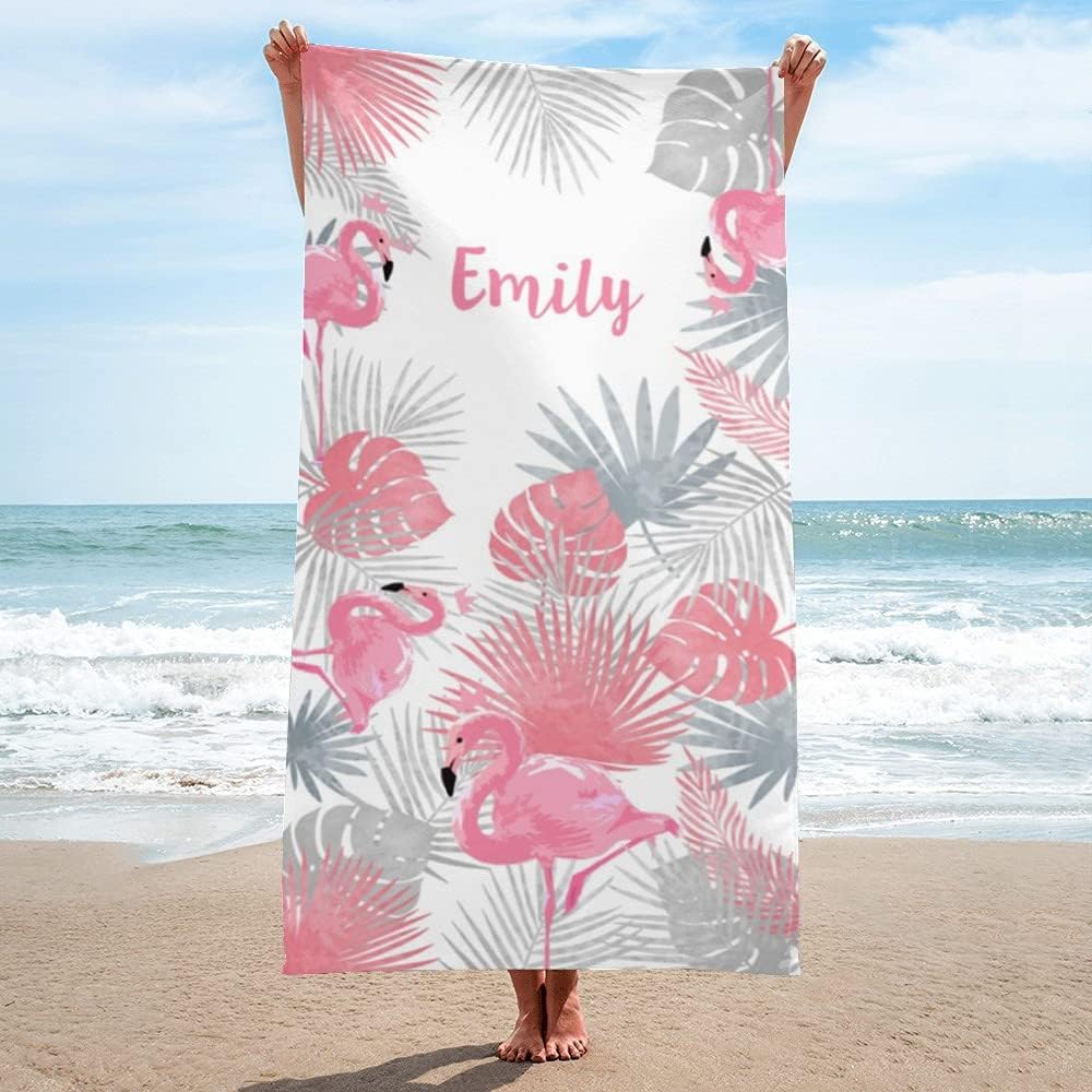 Personalized Flamingo Beach Towel with Names Custom Name Beach Towels for Women