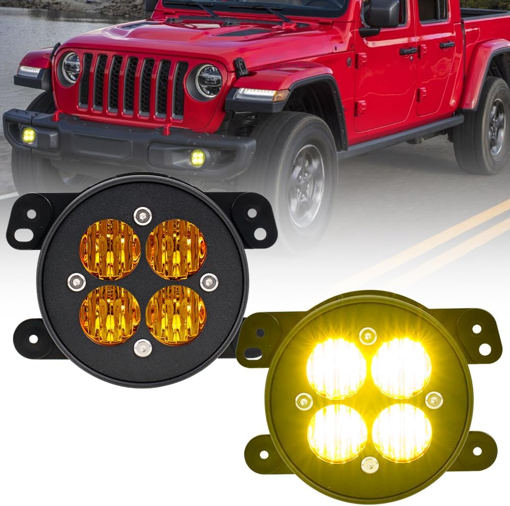 2pcs 2010-2024 Jeep Wrangler JK JL Gladiator JT Cherokee KL Grand Cherokee 24W 3000LM Yellow Off-Road Driving Light LED Pods Flood Beam Fog Lamp Assembly