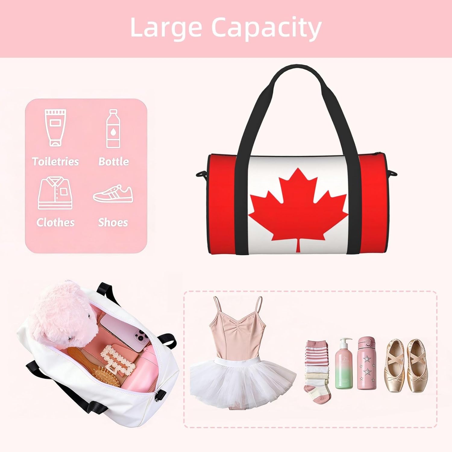 Canadian Flag Print Sports Tote Bag Lightweight Water-Resistant Gym Backpack Travel Supplies