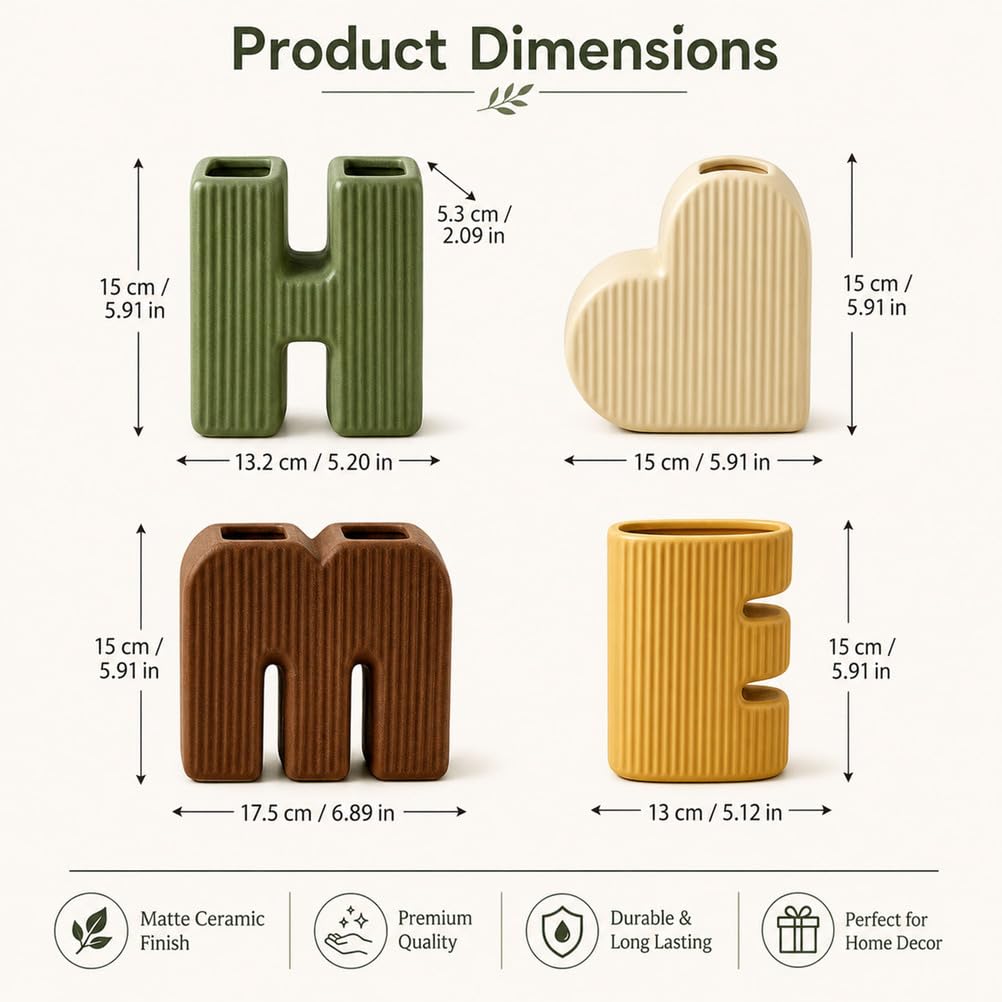 Keramik Deko Vasen 4er Set Home Form Moderne Blumenvasen | Boho Nordisch Wohnzimmer Couchtisch Regal Büro Eingangsbereich Bauernhaus Tischdeko Wohnaccessoire Dekorativ Minimalistisch