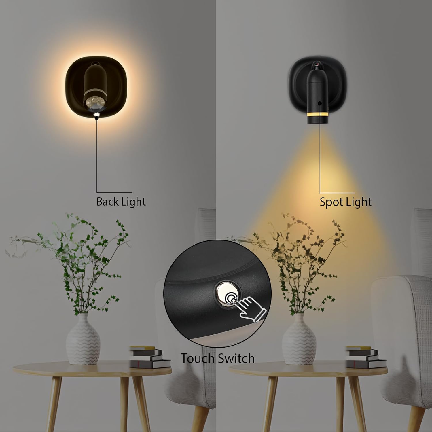 Wireless Spot Lights Indoor, Dimmable Picture Light with Remote, Rechargeable LED Spotlight for Plants, Picture, Artwork, Hallway