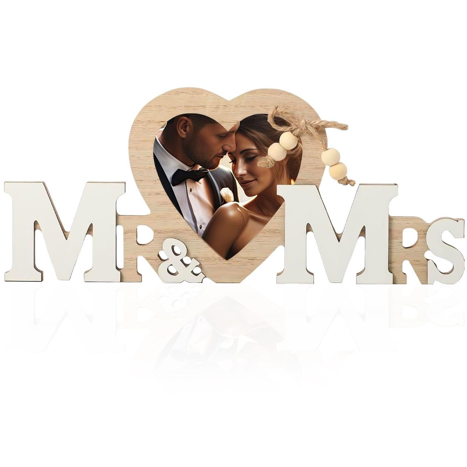 NXPWRC 1 Piece Of Love Photo Frame, Mr & Mrs Heart-Shaped Photo Frame Ornaments, Couple Photo Frame, Anniversary Crafts, Suitable For Valentine'S Day, Weddings, Anniversaries
