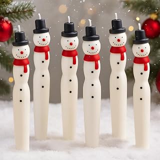Nuanchu 6 Pcs Snowman Shaped Taper Candles White Snowman Candle Christmas Table Centerpieces Xmas Candlesticks Gifts Christmas Farmhouse Decoration for Dinner Holiday Xmas