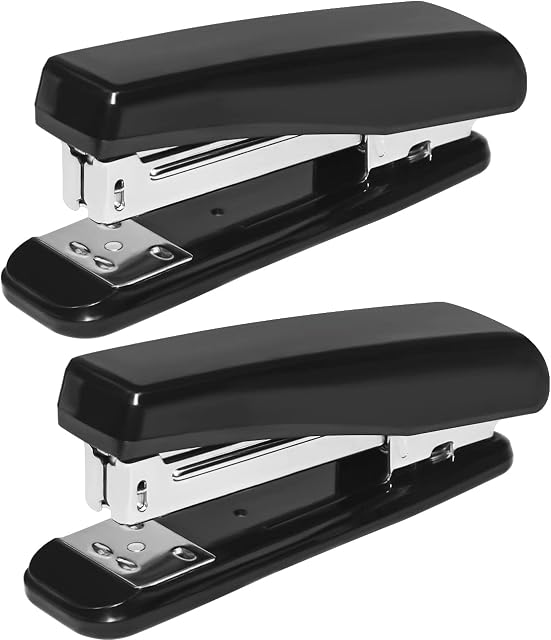 JIKIOU Basics Stapler 2 Pack for Office or Desk, 20 Sheet Capacity, Non-Slip, Without Staples, Black