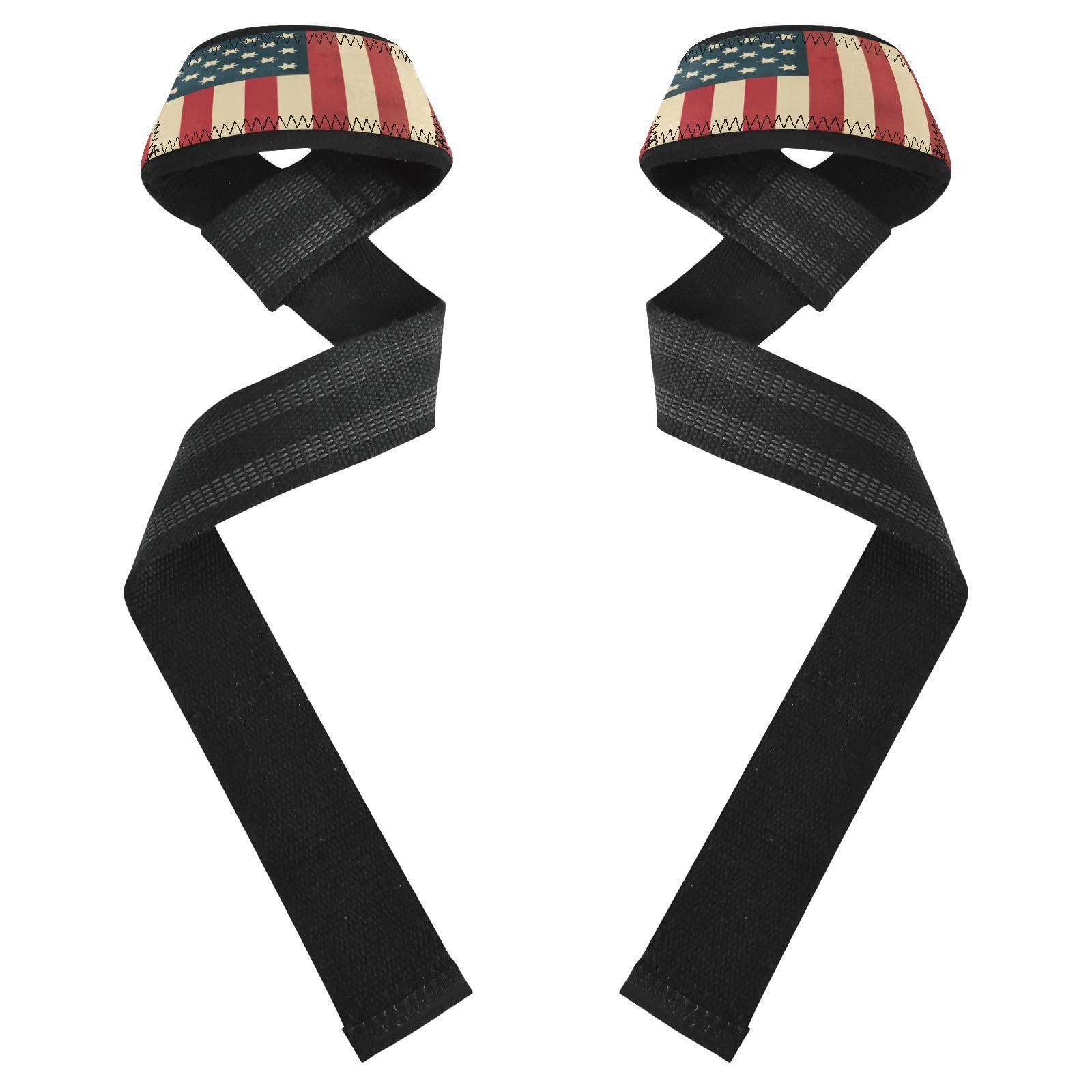 STAYTOP Vintage American Flag Wrist Straps for Weightlifting,Lifting Straps with Neoprene Cushioned Wrist Padded and Anti-Skid Silicone for Strength Training,Bodybuilding,Deadlifting