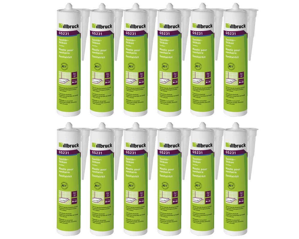 Illbruck GS 231 - Cartucho de silicona para fontanería y construcción, 12 x 310 ml, transparente
