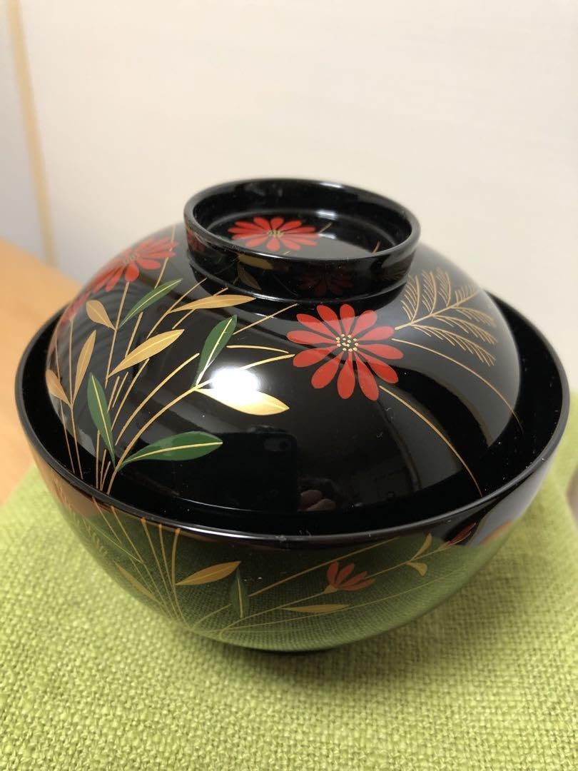 山中塗　山中漆器　喜八工房　蓋付き吸物椀　5客セット　鉄仙　溜内朱4.0京型 Amazon.co.jp: 【まとめ買い】5客セット 山中塗り 雑煮碗 汁椀