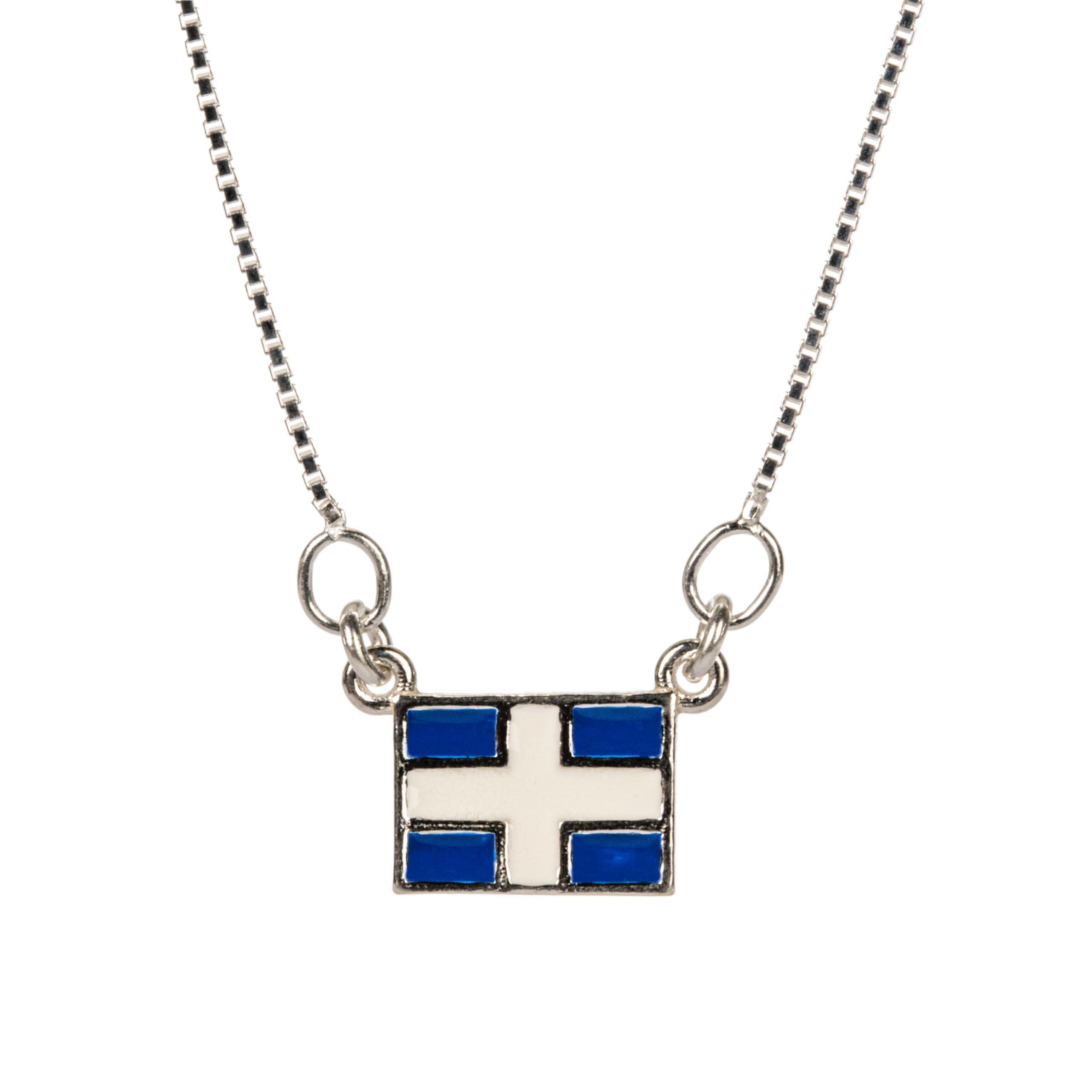 Collar con colgante de bandera griega de plata de ley 925, 0,8 x 1,2 cm, 2,15 g, Plata, No es una piedra preciosa