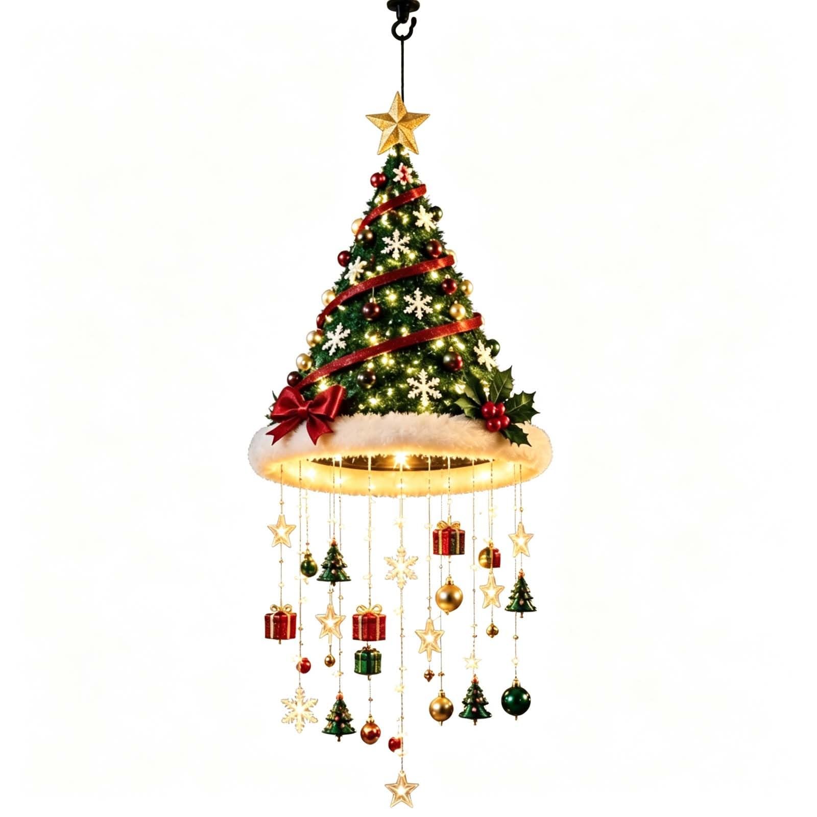 Lighted Santa Hat Hanging Chandelier, Xmas Christmas Lamp with Warm Light，A