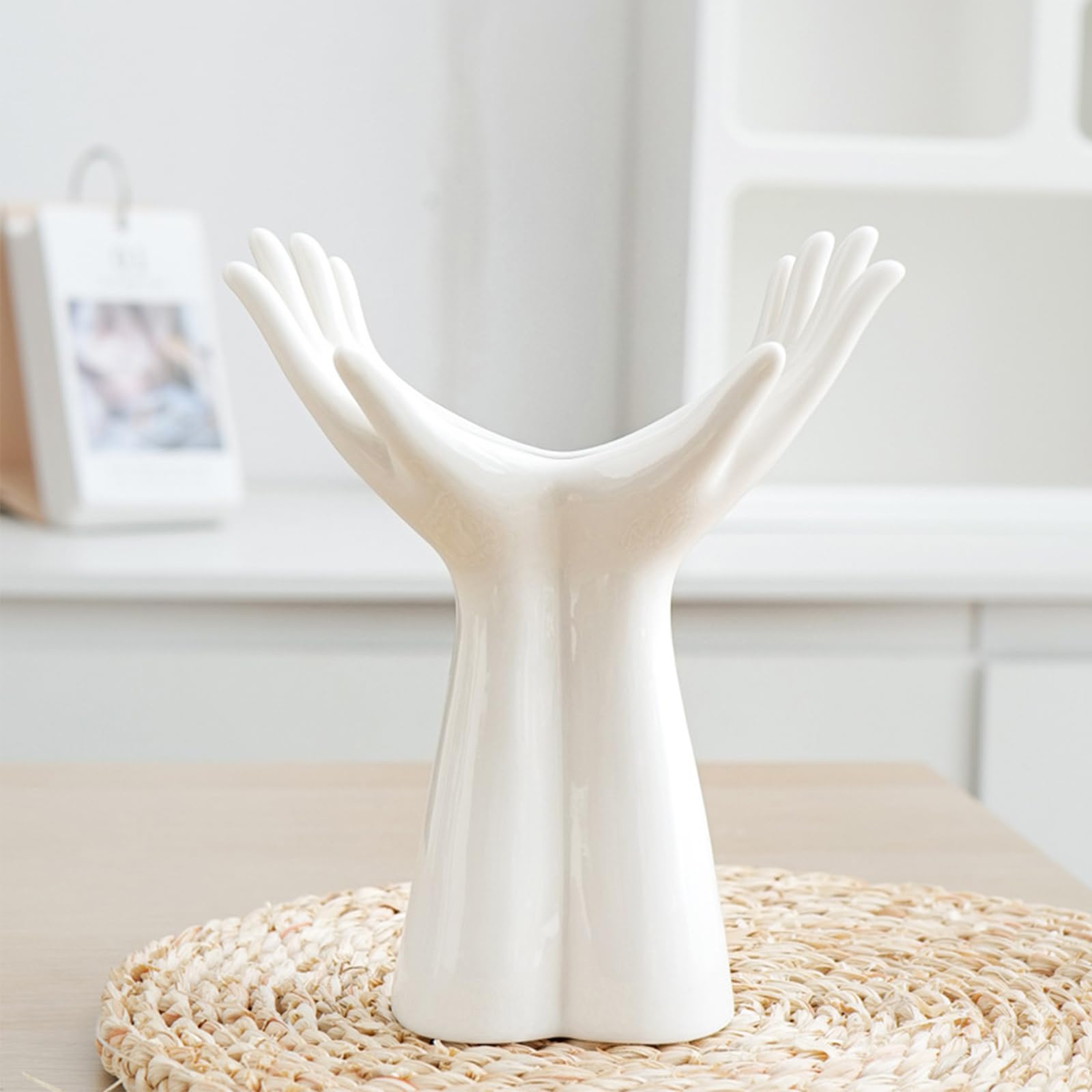Jarrón de mano de cerámica – Florero de tamaño mediano para estantes, mesas y repisas – Elegante escultura de mano para entrada, sala de estar y decoración de estanterías 2
