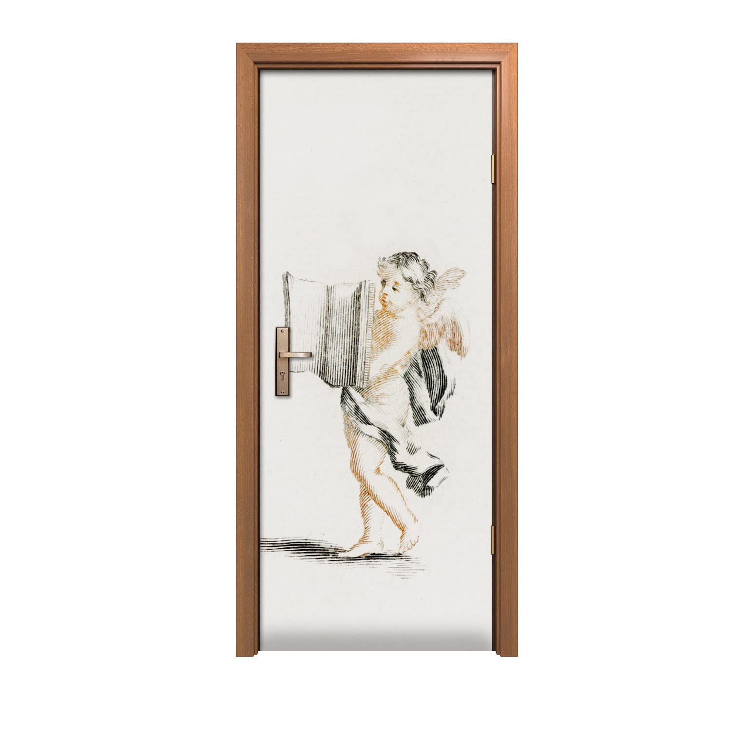 Autocollant de porte : solution pour masquer une porte abîmée avec le style anges vintage