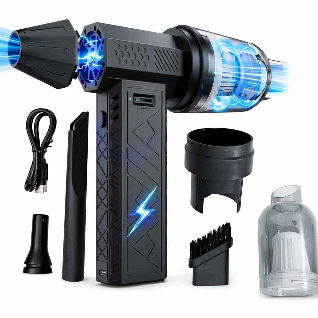 2-in-1 Compressed Air Vacuum & Blower Cleaner, 150000 RPM Electric Air Blower with 3-Speed Brushless Motor, 8000mAh Rechargeable Cordless Cleaner for Computer, Laptop, Keyboard, Car & Home-image-18