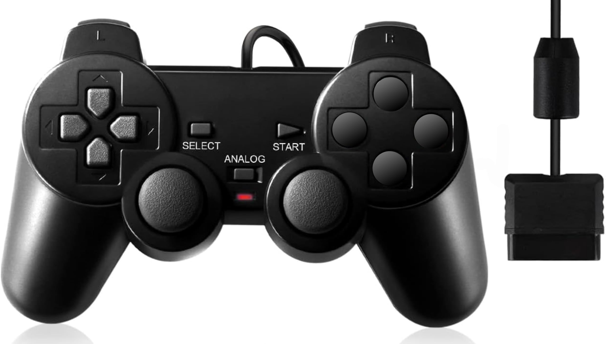 FLLAGG20 1X Mando con Cable Compatibles con Sony PlayStation 2 PS2 Dual shock Controller Joypad Controllador Negro