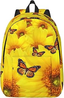 YTORA Mochila de pulpo de color para hombres y mujeres, clásica, resistente al agua, ligera, para viajes, escuela, mochila casual, Mariposas de flores amarillas, M