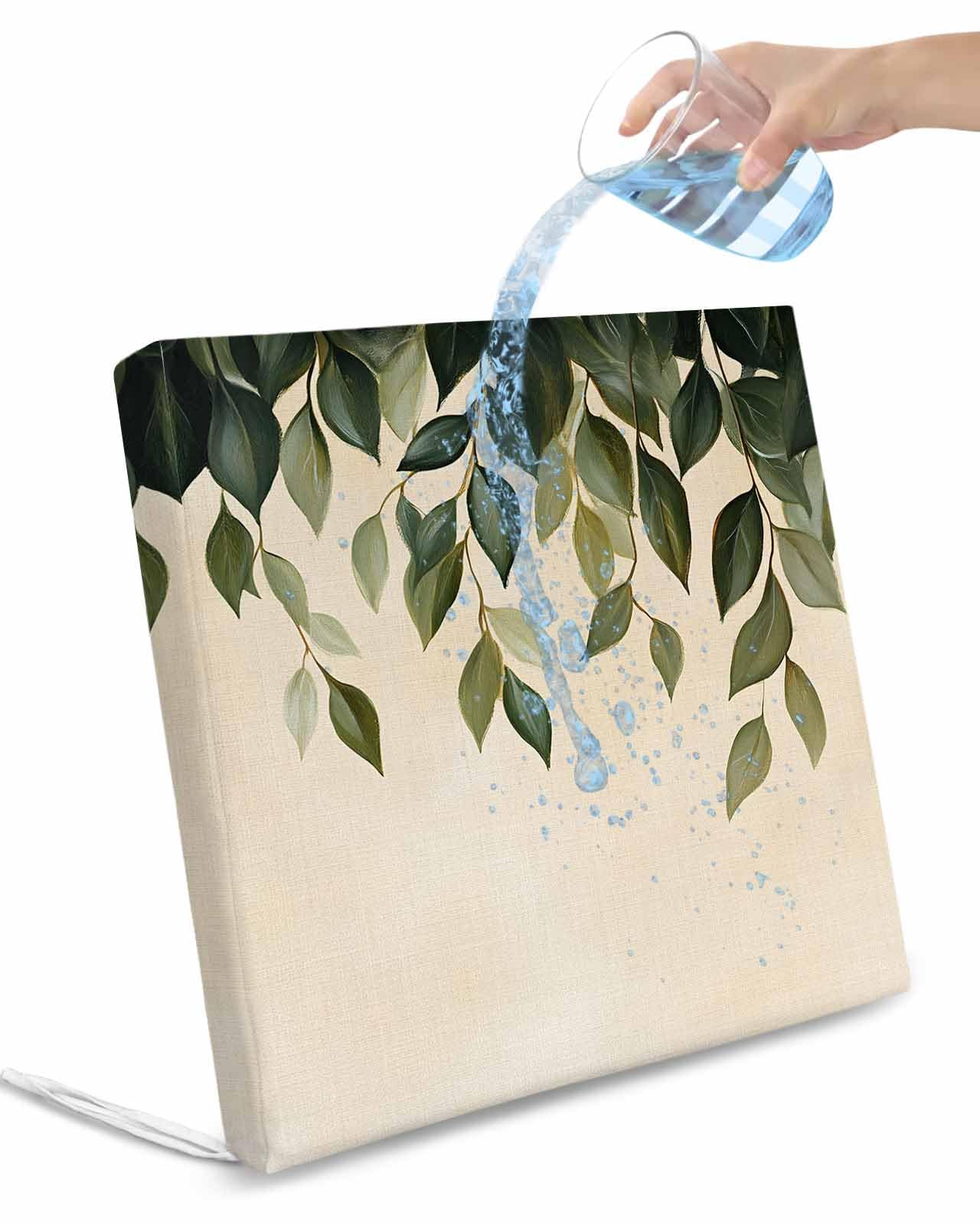 2 Pack Spring Leaves Waterproof Cushion Covers with Ties, Outdoor Patio Chaise Lounge Chair Seat Cushion Slip Covers Replacement(Only Cover) Pastoral Botanical Green Plants 22