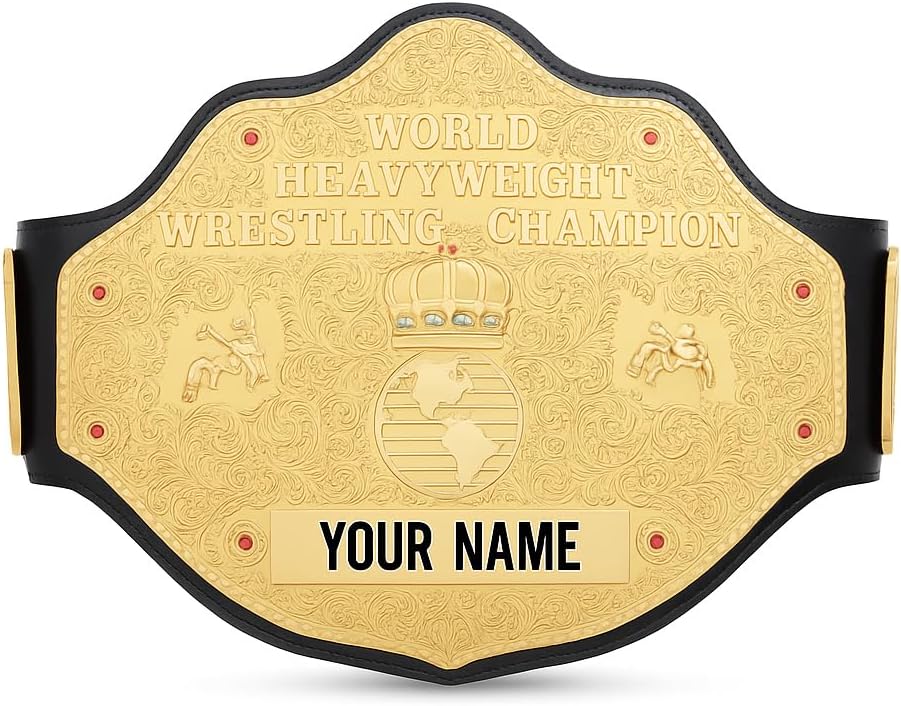 Big Gold Championship Title Belt Replica – Customizable Name Plate – 2mm Thick, 4lbs