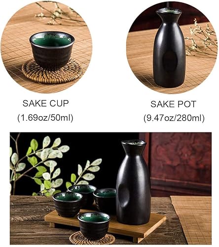 Miniatura 5 de Juego de 5 tazas de sake japonesas negras tradicionales japonesas pintadas a mano, cerámica de porcelana, tazas de cerámica, manualidades, copas de