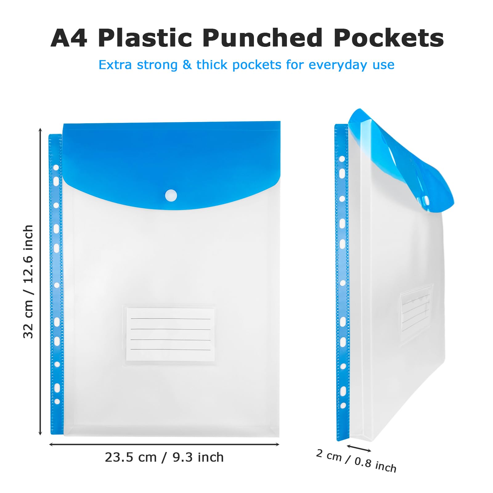 Yovell Plastic Wallets A4 10 Pack Punched Pockets A4 File Folders Plastic Document Filing Sleeves with Lable Pocket Crystal Clear (Multi-Colour) - Image 2