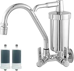 CASA PREMIER Torneira Bica Móvel Parede Metal Com Filtro Em Abs C70 + 2 Refil Filtro Pro Saúde