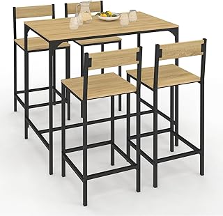 IDMarket – Conjunto de mesa alta de bar Detroit 100 cm y 4 sillas de bar diseño industrial