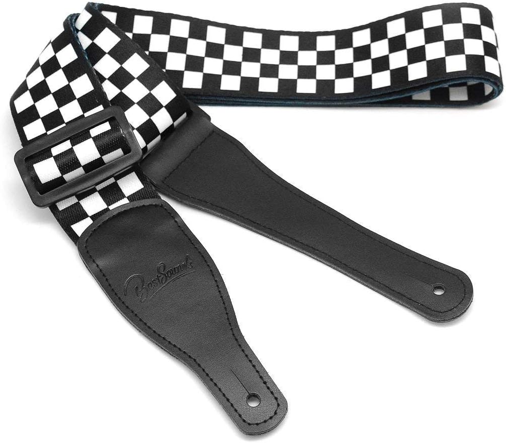 Checkered Guitar Strap + Skull Guitar Strap with Leather Ends Guitar Shoulder Strap,Suitable For Bass, Electric & Acoustic Guitars