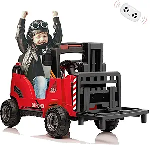 Garvee 12V Electric Ride on Forklift Car with Remote Control, Ride on Car with Liftable Fork and Pallet, High/Low Variable Speed, Music, USB, MP3, and Low-Power Alarm for Boys and Girls(No Tent,Red)