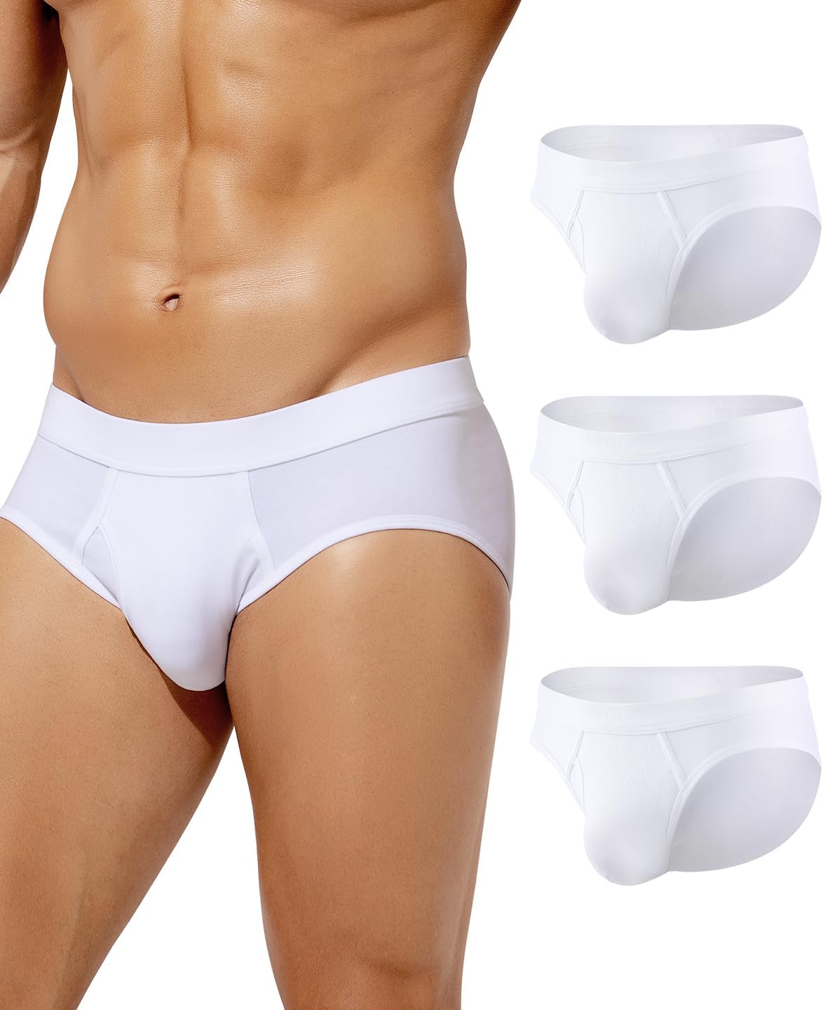 Arjen Kroos Mens Cotton Briefs Low Rise Breathable Pouch Underwear Underpants with Opening Fly 3 Pack