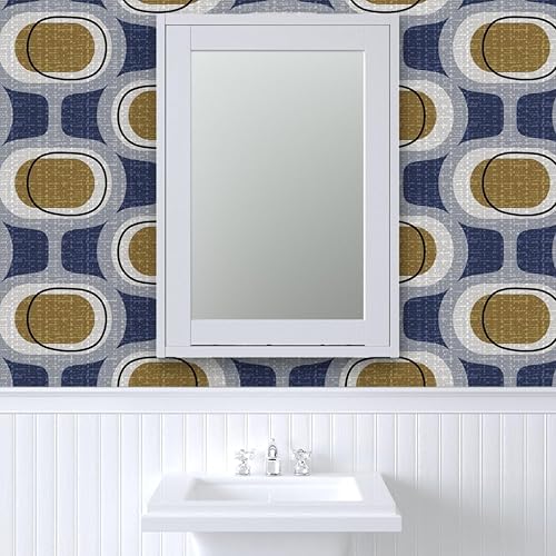 Miniatura 9 de Spoonflower Removable Wallpaper 12ft x 2ft - Mid Century Midcentury Modern 70S 60S Retro Circles Orbs Navy Brown Custom Pre-Pasted Wallpaper