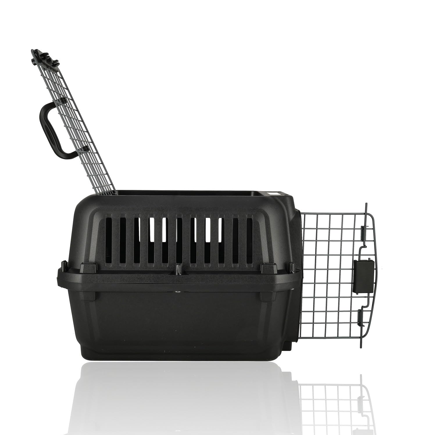 Katzenbank / Hundebank Klein 50x35x34 cm - Transportbox Katze & Kleiner Hund bis 12 kg - Zerlegbarer Reisekorb mit Schrauben - Tragbare Kunststoff-Transportbox Schwarz