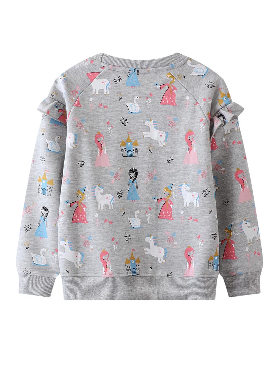 Toddler Girls Cartoon Printed Causal Pullover Round Neck T-shirt Sweatshirt Long Sleeved Top Blouse (Gray,110/3-4 Y,Unisex,Big Kid,US,Age,3 Years,4 Years)