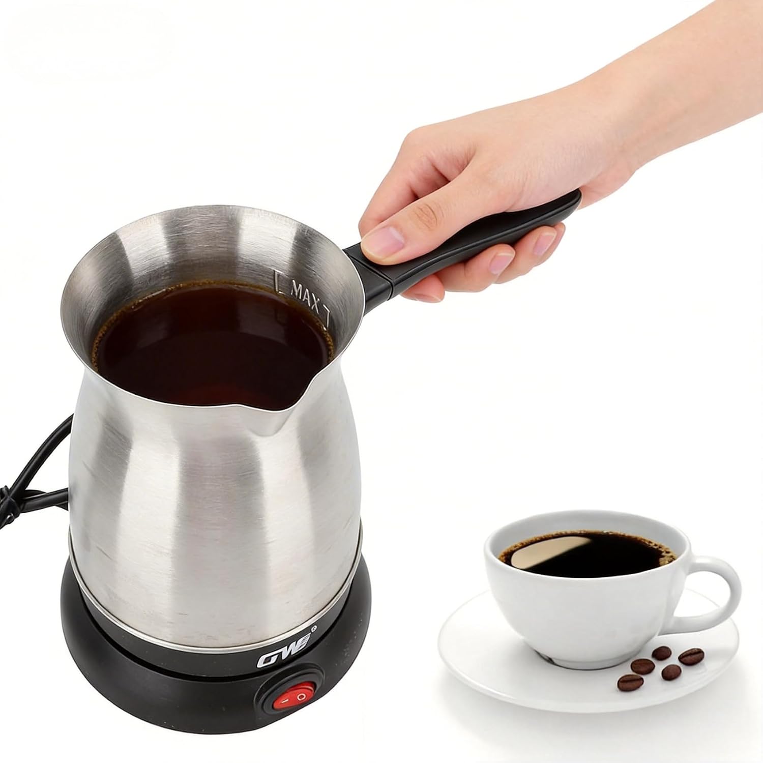 Cafetera Eléctrica de Acero Inoxidable 600 ml, Capacidad para 5-6 Tazas