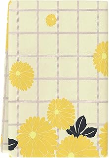 Yellow Flowers Kitchen Towels Set of 1,Absorbent Microfiber Soft Dish Hand Tea Bath Towel,Japanese Botanical Floral Buffalo Plaid Quick Dry Cleaning Cloth Washclothes for Bathroom Hotel Spa 18"x28"