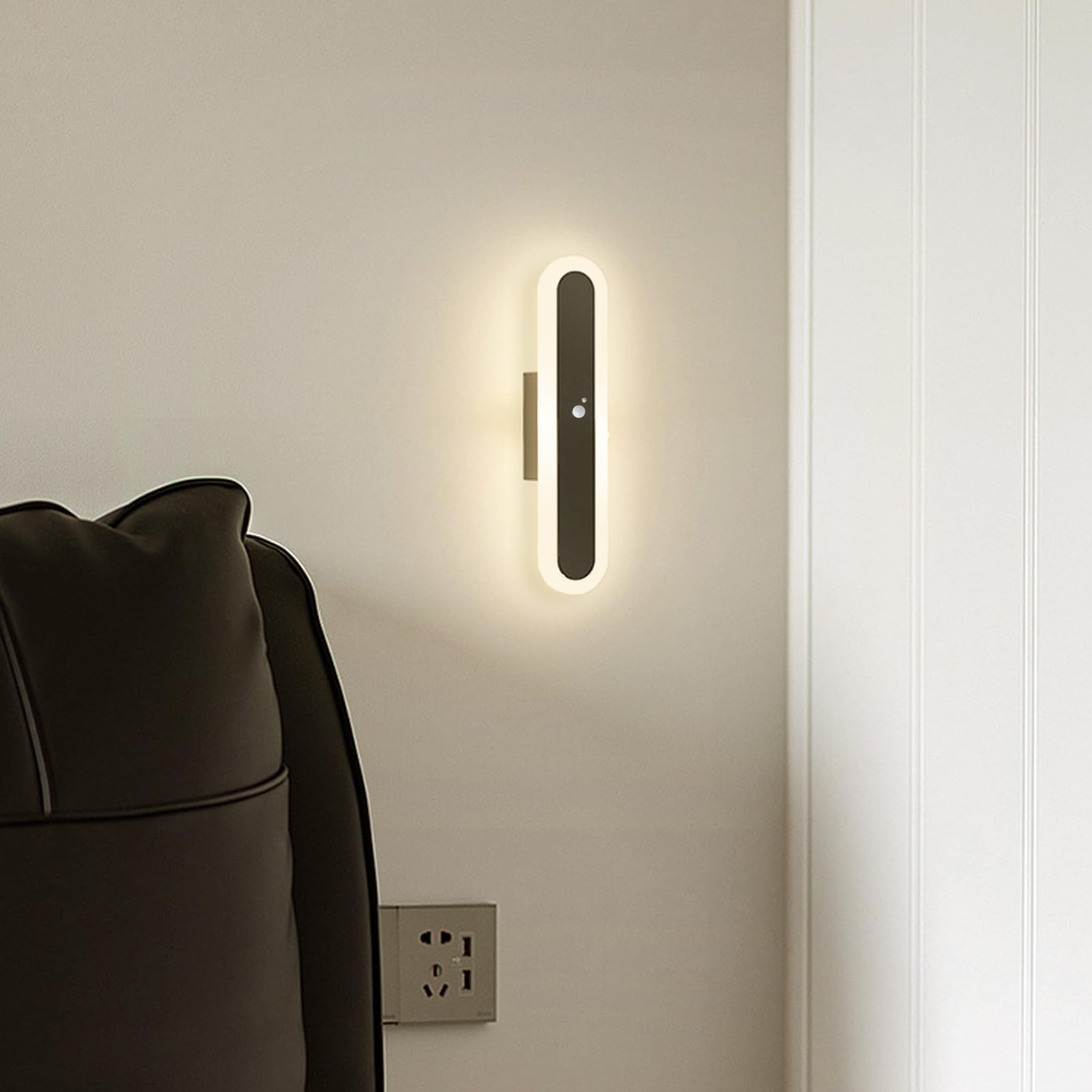 ANKBOY Wall Sconces Rechargeable Battery Operated, LED Wireless Wall Lights for Wall Indoor Motion Sensor 4000 mAh Battery Lampe Magnetic Cordless Lamps 6W Leuchte, Black