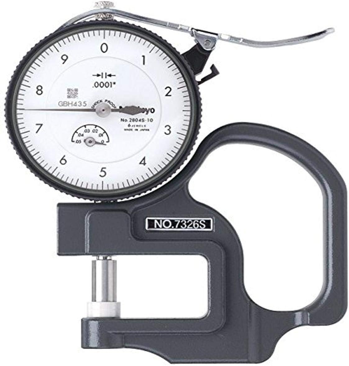 Mitutoyo 7326S Dial Thickness Gauge, Inch, Flat Anvil, Fine Dial Reading Type, 0-0.05" Range, 0.0001" Graduation, +/-0.0002" Accuracy
