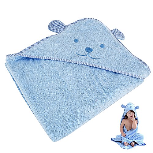 Toalla de baño con capucha para bebé, suave, gruesa, antibacteriana, hipoalergénica, recién nacido, con capucha, para baño, piscina, playa, ducha, regalo de 0 a 6 años de edad, 90 x 90 cm (azul)