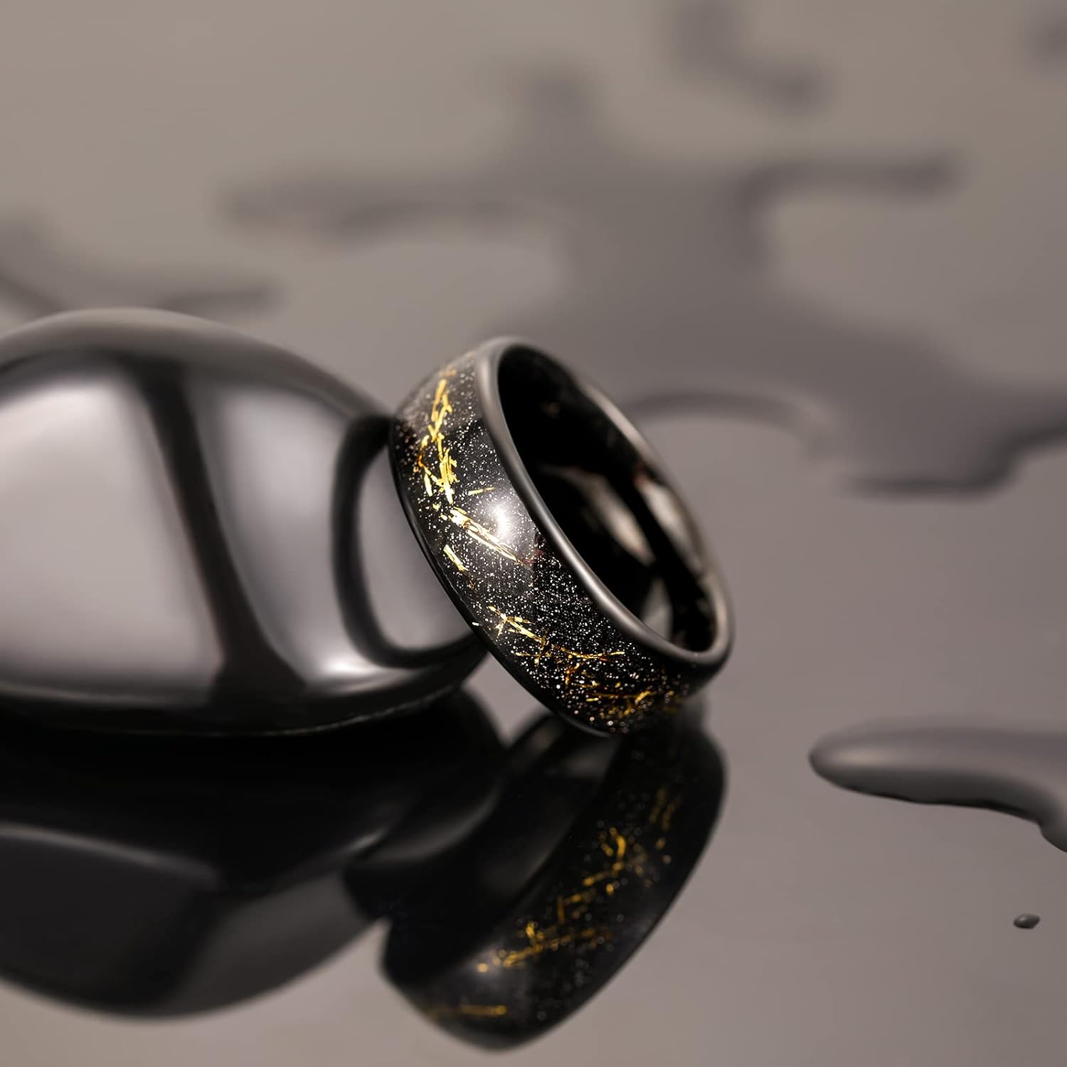 TRUMIUM Tungsten Rings 8mm Mens Wedding Band Black and Foil Fragments Inlay Beveled Edges Comfort Fit Size 6-13 - Image 3