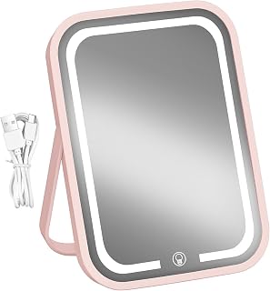Lighted Makeup Mirror 3-Color Dimmable Portable Beauty Glass | Rechargeable Light Up Makeup Mirror with Touch Control for Home Bedroom Vanity Dorm Hotel Desk Travel