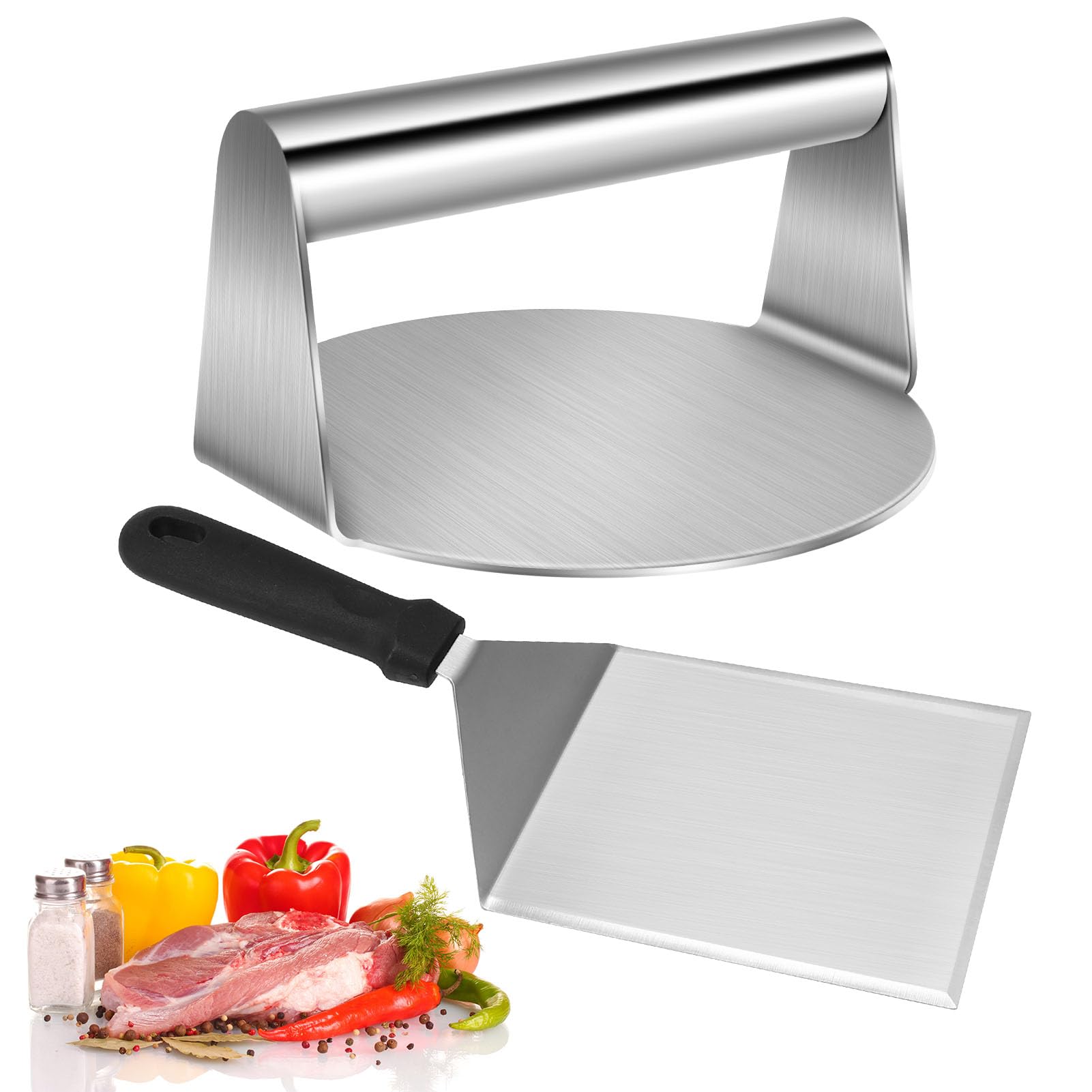 Kit Smash Burger TOOHAO - Presse à Hamburger, 2 Spatules, Cloche à Fromage - Ustensiles Inox Pour Plancha, BBQ, Teppanyaki