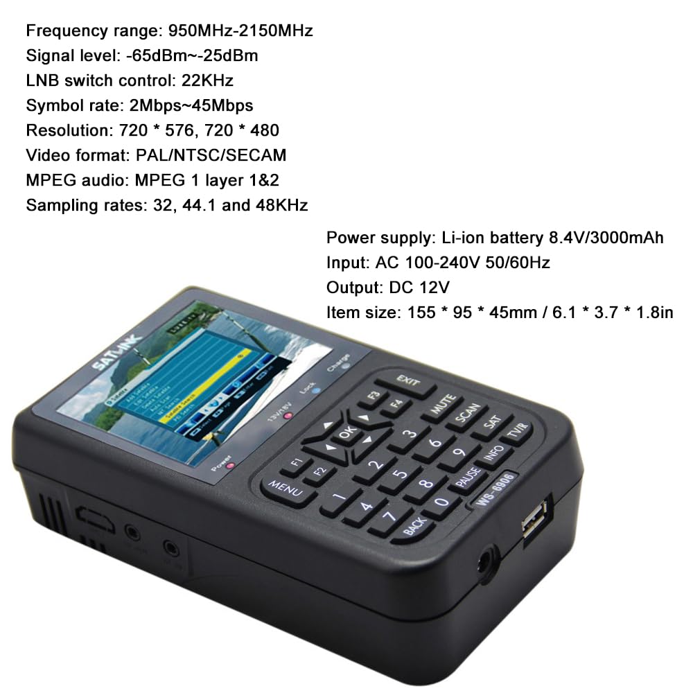 POFET miernik sygnału satelitarnego Sat Finder, urządzenie do pomiaru sygnału satelitarnego, z 3.5-calowym wyświetlaczem LCD, cyfrowy miernik sygnału satelitarnego