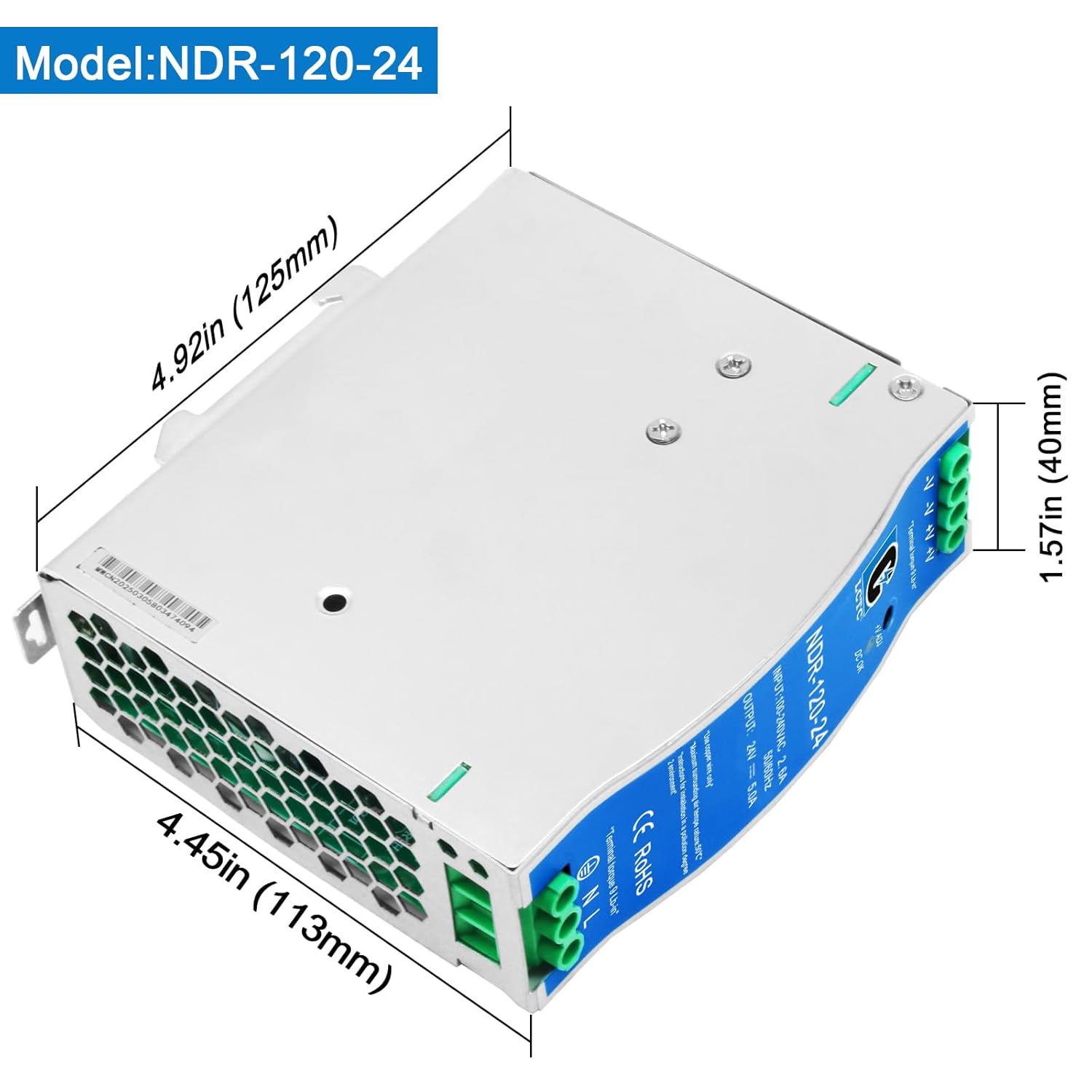 24Vdc Power Supply NDR 120W;Dual Output (Input:100-240VAC,Output:24VDC,50/60HZ) Power Supply Switch Switching Converter DC (24V 5A)
