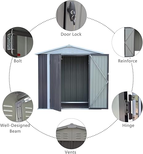 Miniatura 4 de Cobertizo de almacenamiento de acero de 6 x 4 pies - para techo de patio trasero, cobertizo de jardín de acero, herramientas de césped al aire libre