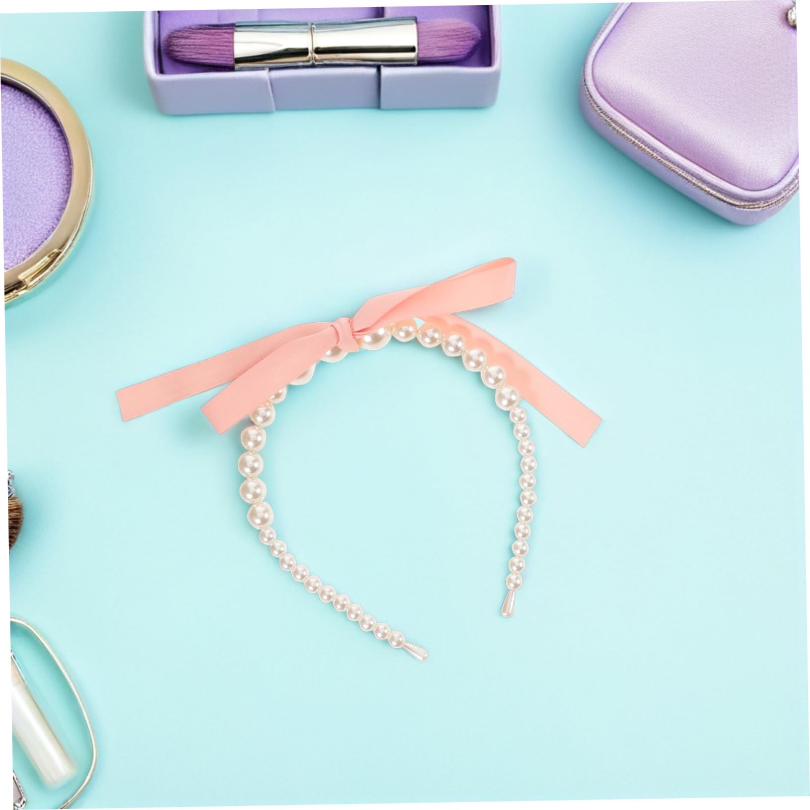 12 Piezas Diademas con Lazo de Perlas para Mujeres y Niñas Cintas Elegantes y Delicadas para Diario y Fiestas Accesorio de Cabello Ligero y Cómodo Colores Rosa Azul