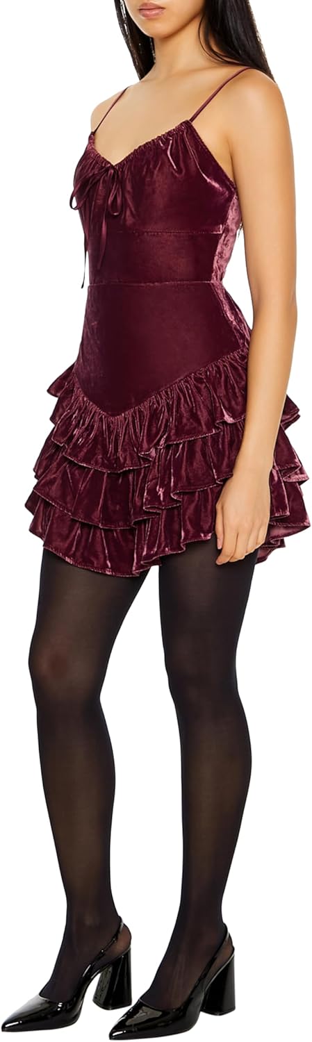 Forever 21 Womens Tiered Velvet Mini Dress - Image 3