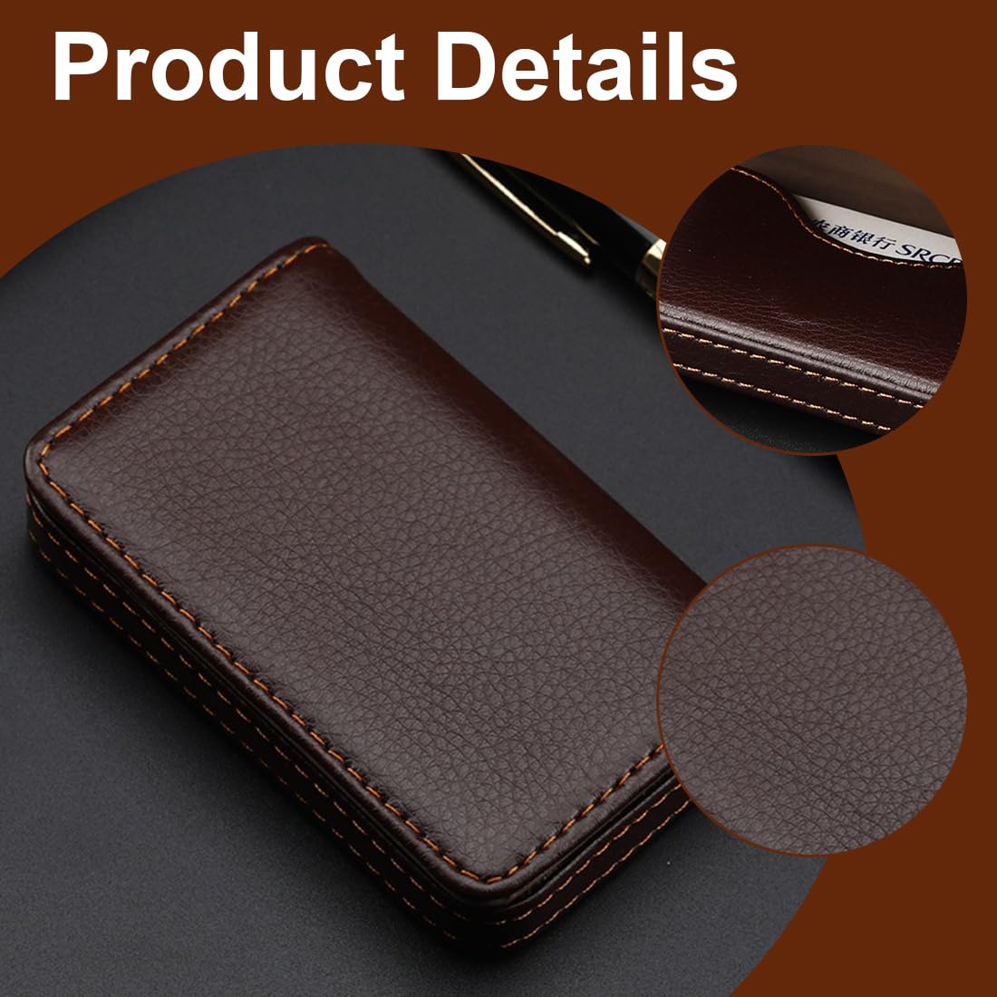 Lot De 2 Pochettes Cartes De Visite En Simili Cuir (PU) - Fermeture Magnétique - Noir Et Marron - 10x6.5x1.7 Cm - Portable, Professionnel
