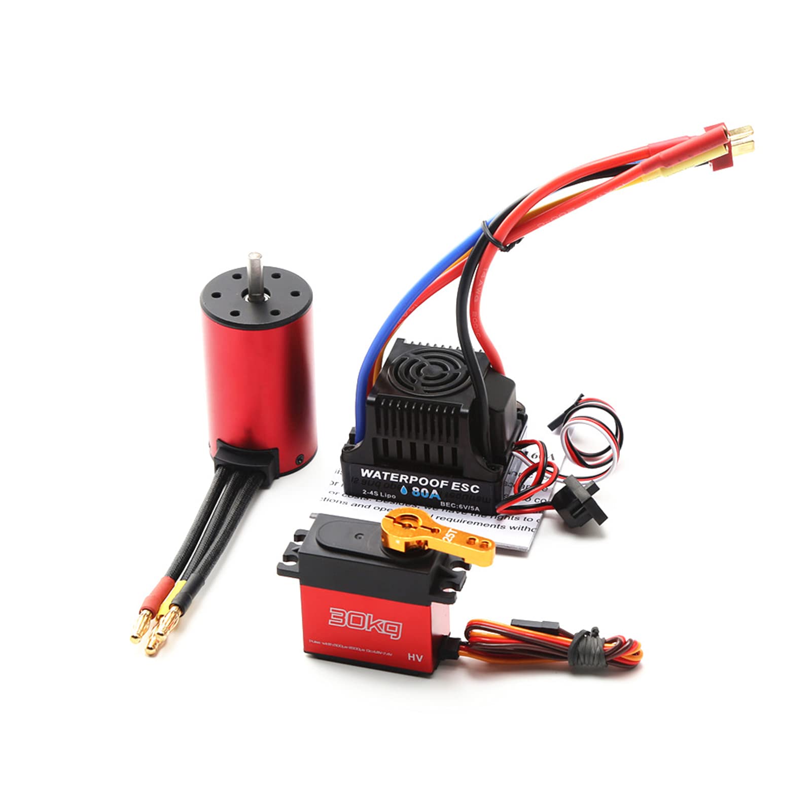 Silnik bezszczotkowy, HUIOP S3660 3100KV Wodoodporny silnik bezszczotkowy 80A ESC 30KG Servo zamiennik dla RC Car 1/8/ 1/10 RC Car 1/14 RC Car