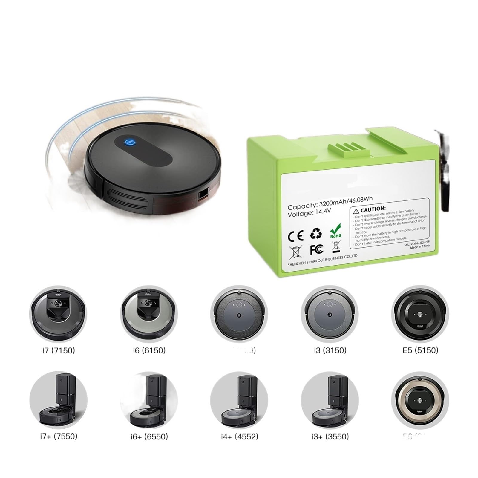 Amazon.co.jp: 14.4V 3200mAh I7 交換用バッテリー IRobot ルンバ E