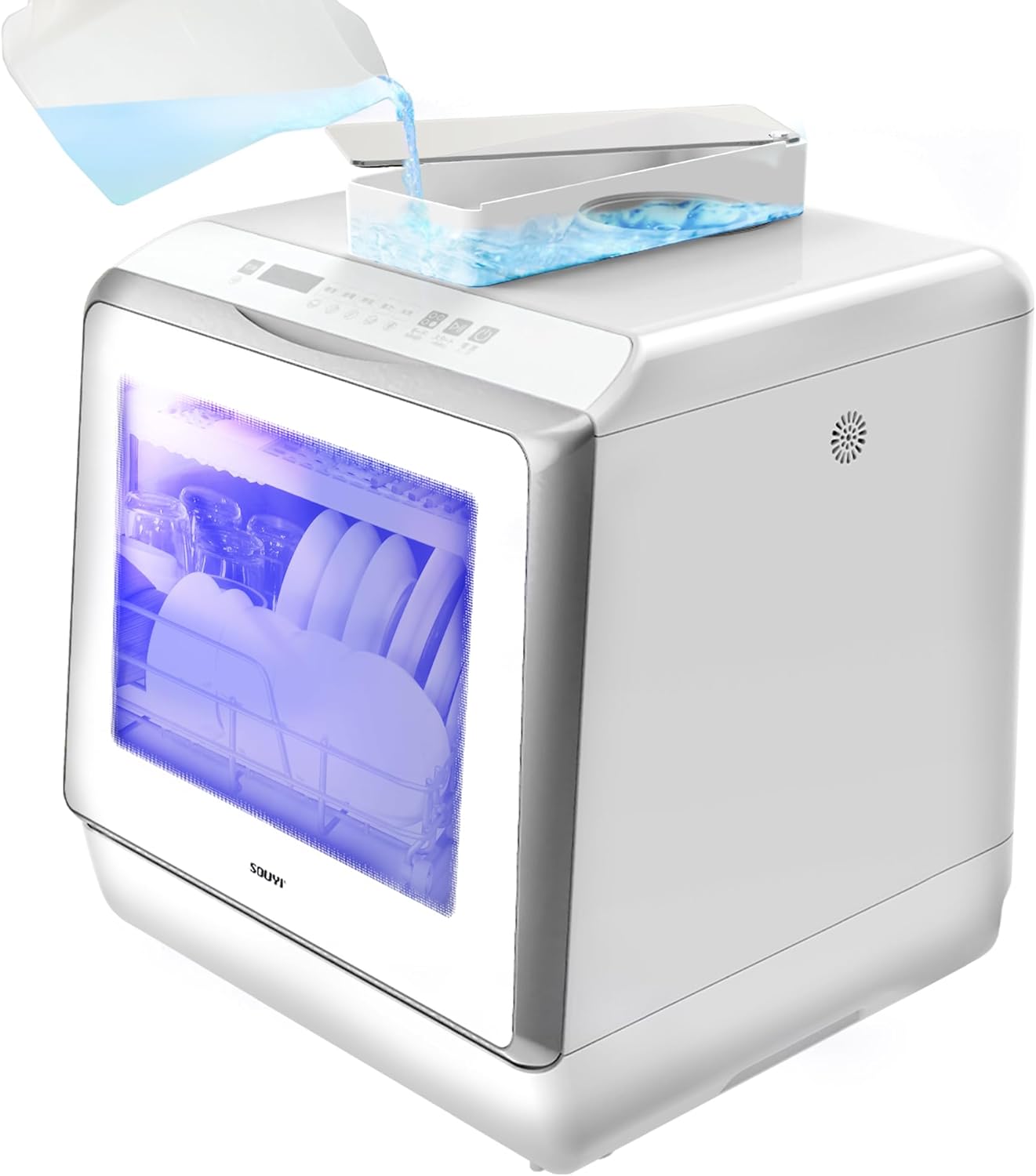 食洗器 食器洗い乾燥機 UVライト機能 工事不要 タンク式 分岐水栓式 熱風乾燥 360°噴射洗浄式 1-3人分 5Lで節水 コンパクト 小型 スリム 大容量 エコ 節電 洗浄 卓上 全自動式 SY-118UV